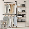 Industrial Pipe Clothing Rack Wall Mounted Heavy Duty, Space Saving Garment Hanger System for Wardrobe/Walk-in Closet,Black