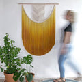 Modern Wall Decor Woven,Wall Hanging Art Tapestry, Macrame Wall Hanging Woven Macrame Tassel Boho Wall Decor for Bedroom Tapestry Handmade Bohemian Wall Art Home Ornament (Yellow)