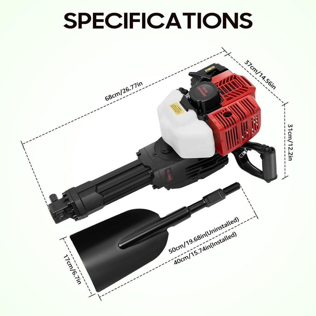 52CC Gas Power Excavator, 2 Stroke Garden Tree Digger with Wide Shovel Gas Ground Drilling Machine for Fence Tree Ball Lifting, Planting Bedding Earth Auger Post Hole