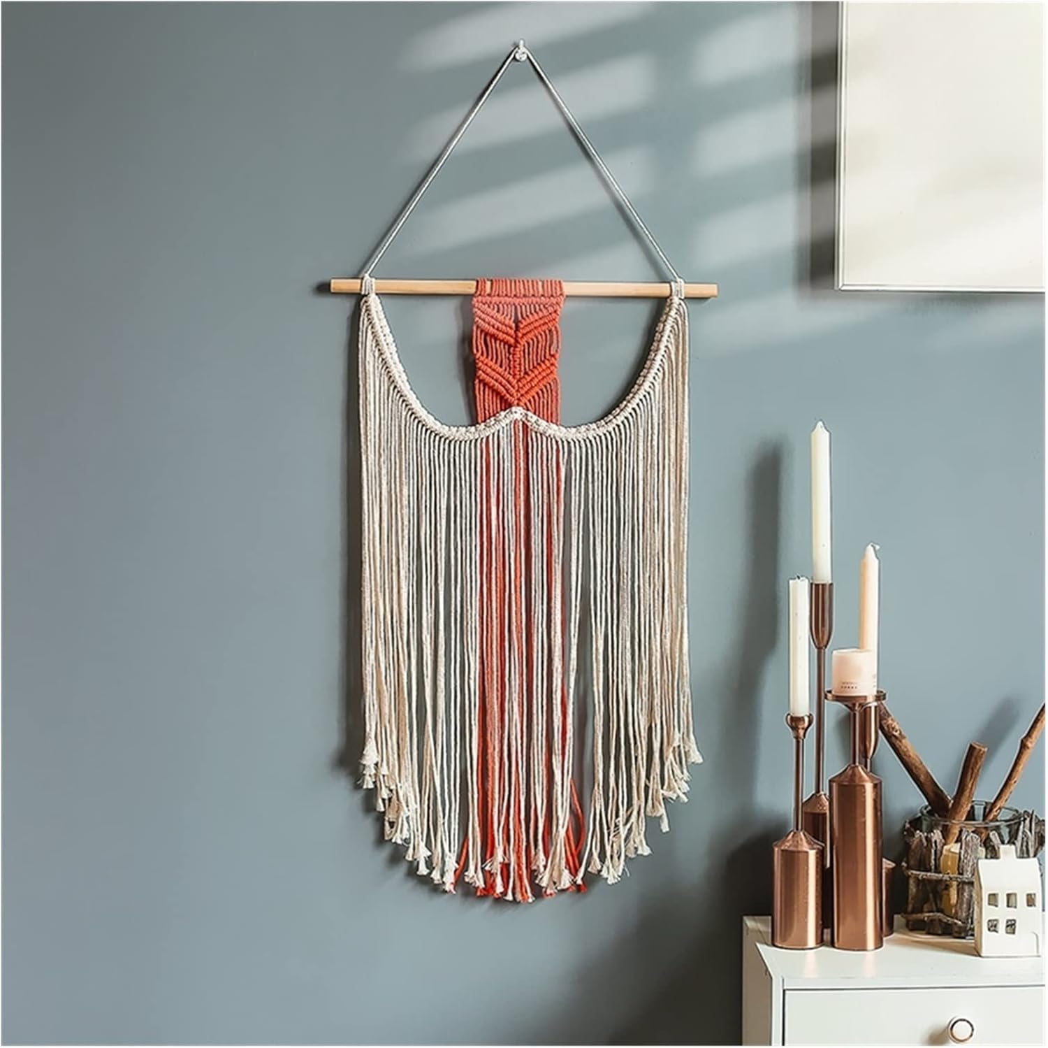 Tapestry Macrame Wall Hanging Tassel Tapestry Decor Bohemian Woven Tapestry for Home Living Room Dorm (Beige)