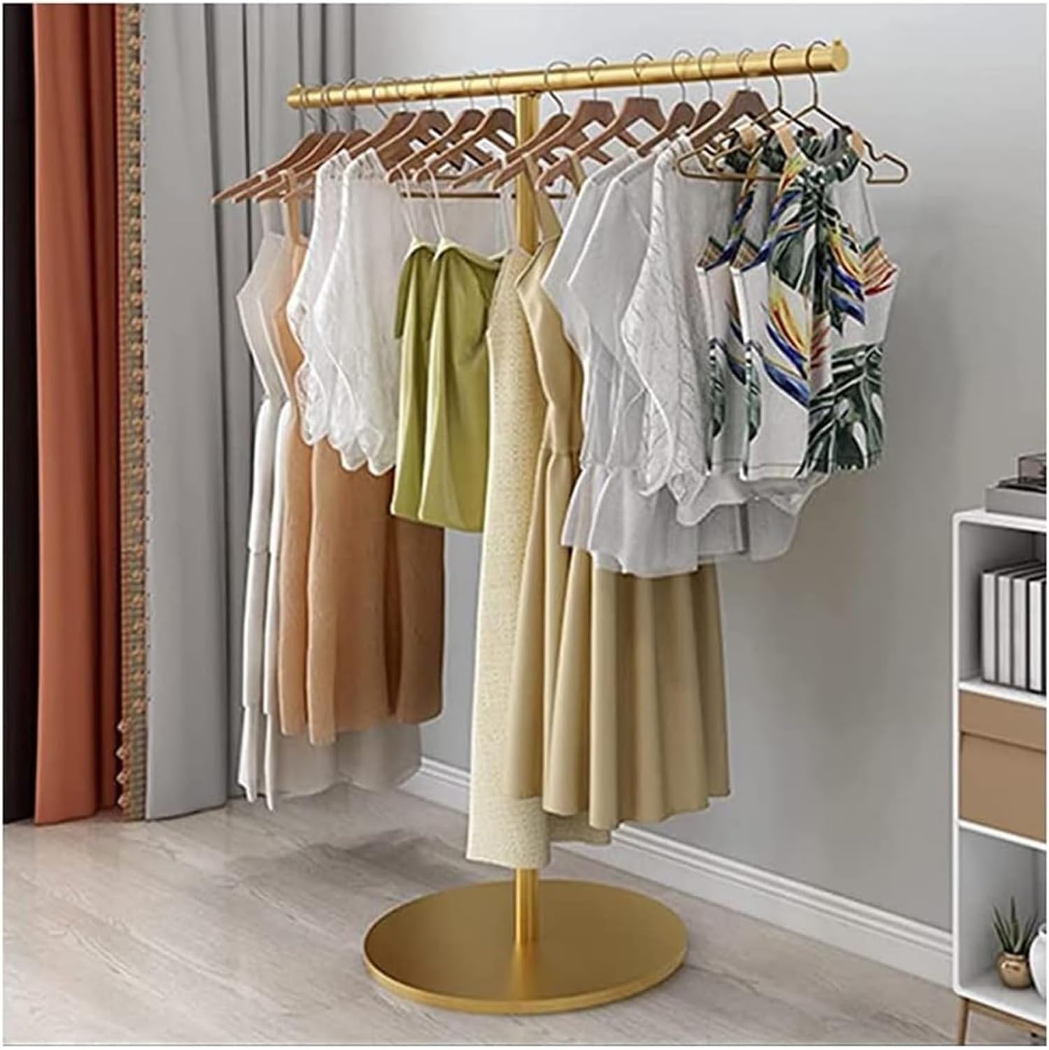 Clothes Rail Garment Rack Metal Clothing Rack with Top Shelf, Garment Rack Boutique Rolling Display Rack Closet Organizer for Hanging Clothes, Gold-B-100x130cm