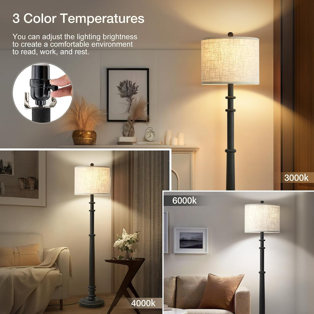 EJIAXIN 2-in-1 Lighting Set - Farmhouse Table Lamps (Set of 2) + 60' Vintage Floor Lamp | USB Charging Nightstand Lamps & 3-Way Dimmable Standing Lamp | Rustic Bedroom/Office, Bulbs Included