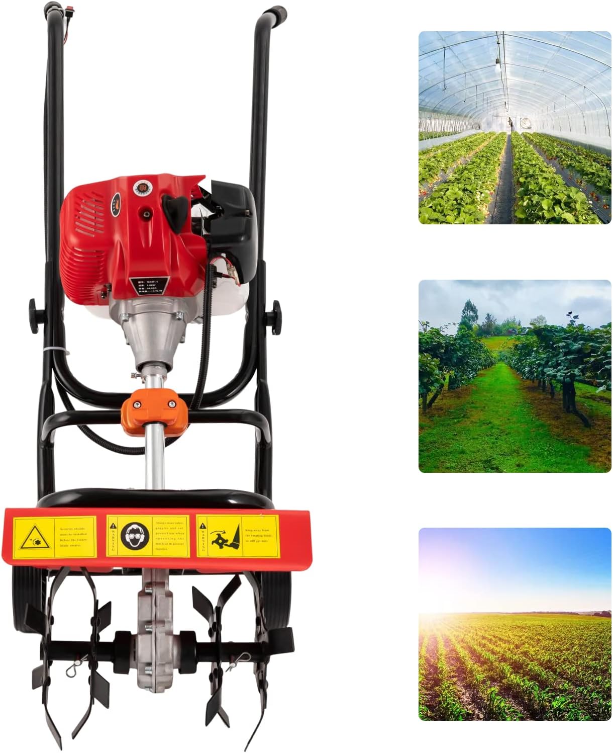 52CC 2-Stroke Gas Tiller and Cultivator, 1.9KW (2.5HP) Handheld Rotary Tiller with 0.2Gal Fuel Tank,Cordless Garden Rototiller with Long Handle, 2800-3200RPM