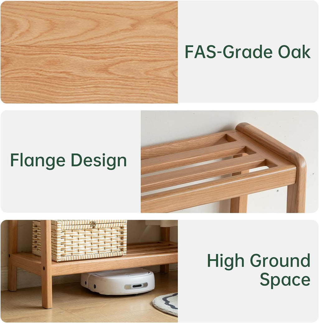 Solid Wood Clothes Rack, Clothing Rack with Shelves for Bedroom, Living Room, Entryway, 16' x 20' x 63', Oak Wood, Natural