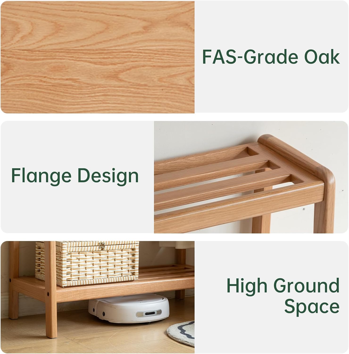 Solid Wood Clothes Rack, Clothing Rack with Shelves for Bedroom, Living Room, Entryway, 16' x 20' x 63', Oak Wood, Natural