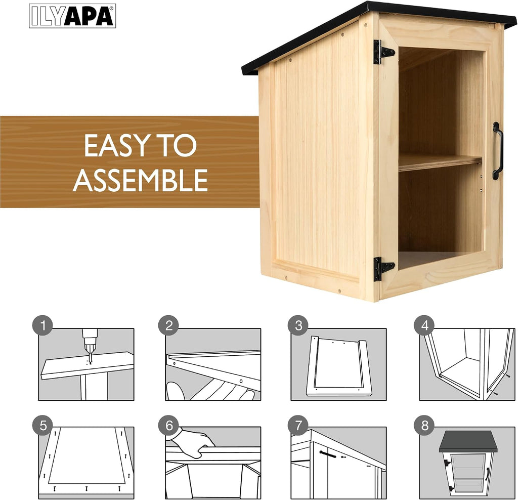 Ilyapa Outdoor Library Book Box - Free Literature Exchange Kit for Outside - Little Wood Cabinet for Sharing Books and Arts - 16x14x22 Inch