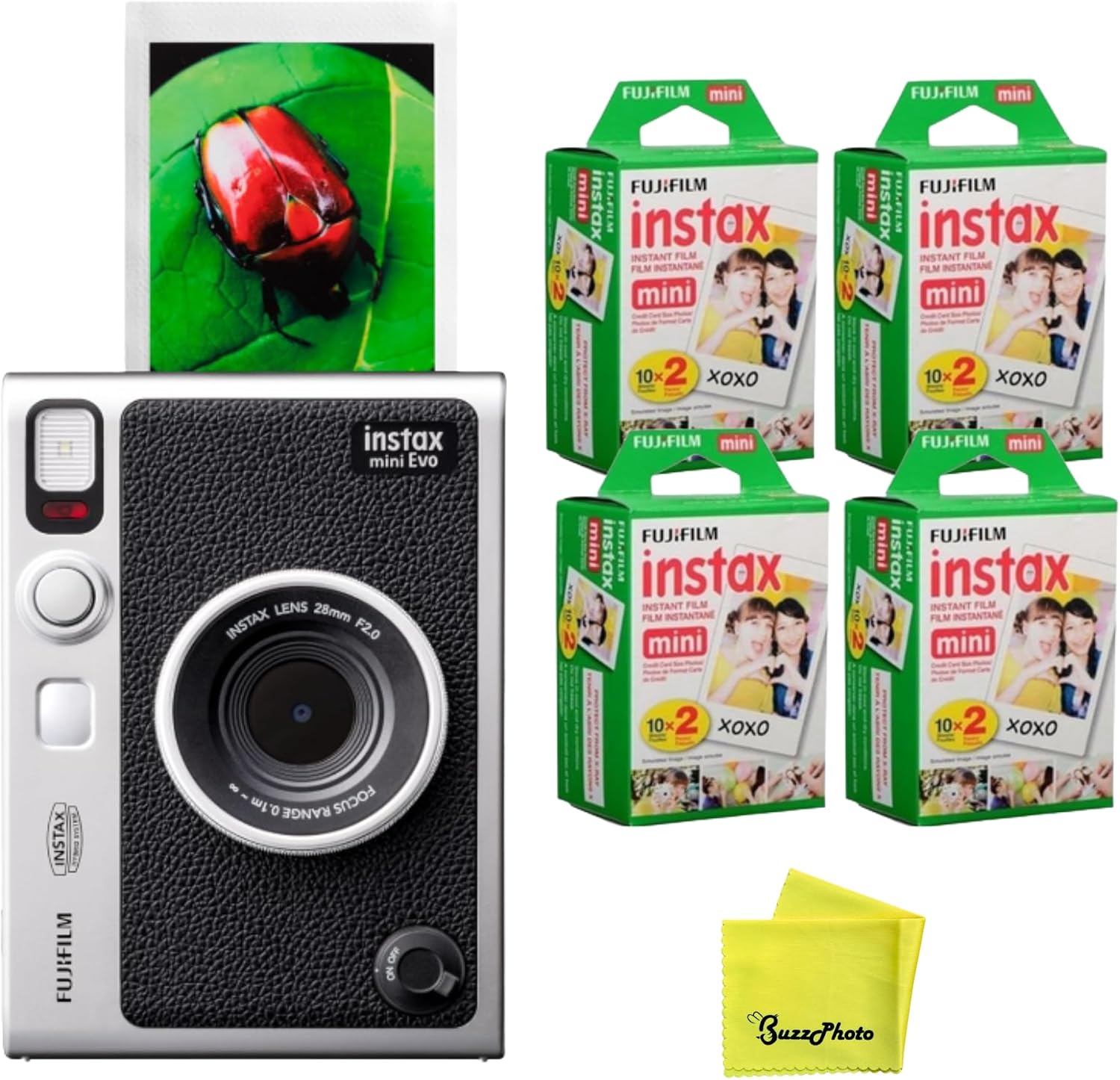 Fujifilm Instax Mini EVO Instant Camera - Black (Camera + 80 Sheets Extra Film)