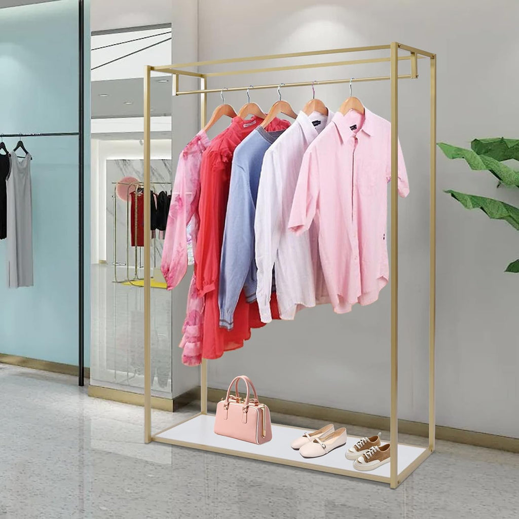 TFCFL Heavy Duty Metal Garment Rack Freestanding Clothes Rack Wedding Dress Display Stand Floor-Standing Clothing Rack with Bottom Storage Shelf