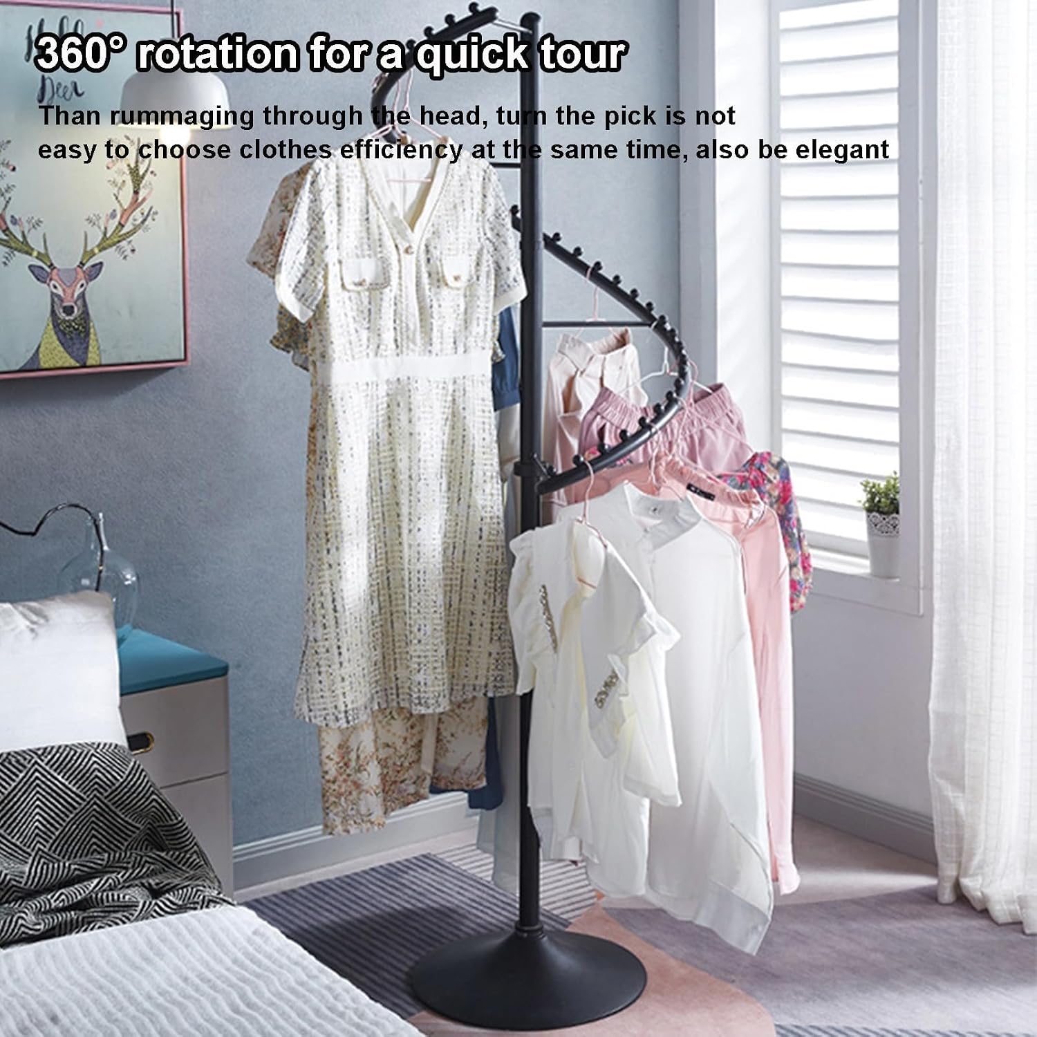 360° Rotating Clothing Rack - Heavy Duty S-Shaped Corner Wardrobe Organizer for Space Saving - Stylish White Hanging Clothes Hanger for Cloakroom Storage