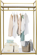 Open Garment Clothing Rack, Freestanding Standing Closet with Shelves Heavy Duty Shoes Bags Clothes Organizer Garment Rack Gold Hanging Clothing Rack for Small Spaces (47' L)