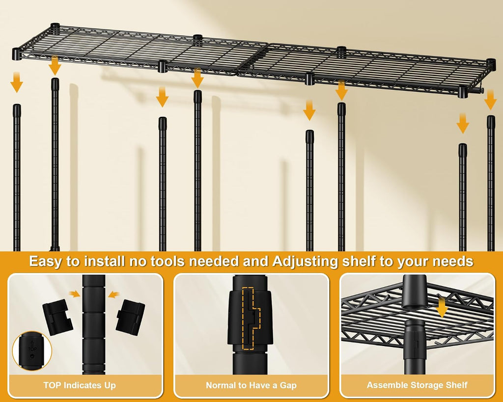 ULIFHOME E14 Pro Heavy Duty Clothes Rack，Freestanding Clothing Racks for Hanging Clothes，Adjustable Closet Organizers and Storage，Metal Garment Rack with Shelves 69'W x16'D x77'H，Max Load 960LBS，Black