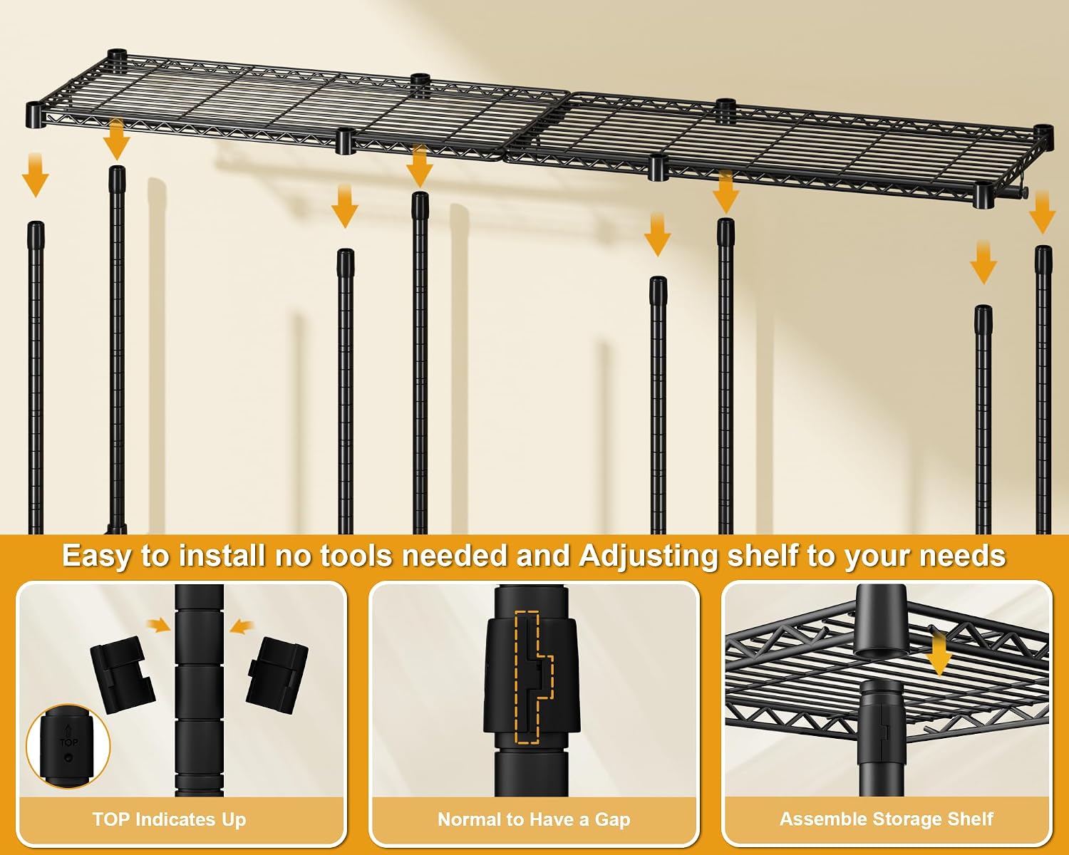 ULIFHOME E14 Pro Heavy Duty Clothes Rack，Freestanding Clothing Racks for Hanging Clothes，Adjustable Closet Organizers and Storage，Metal Garment Rack with Shelves 69'W x16'D x77'H，Max Load 960LBS，Black