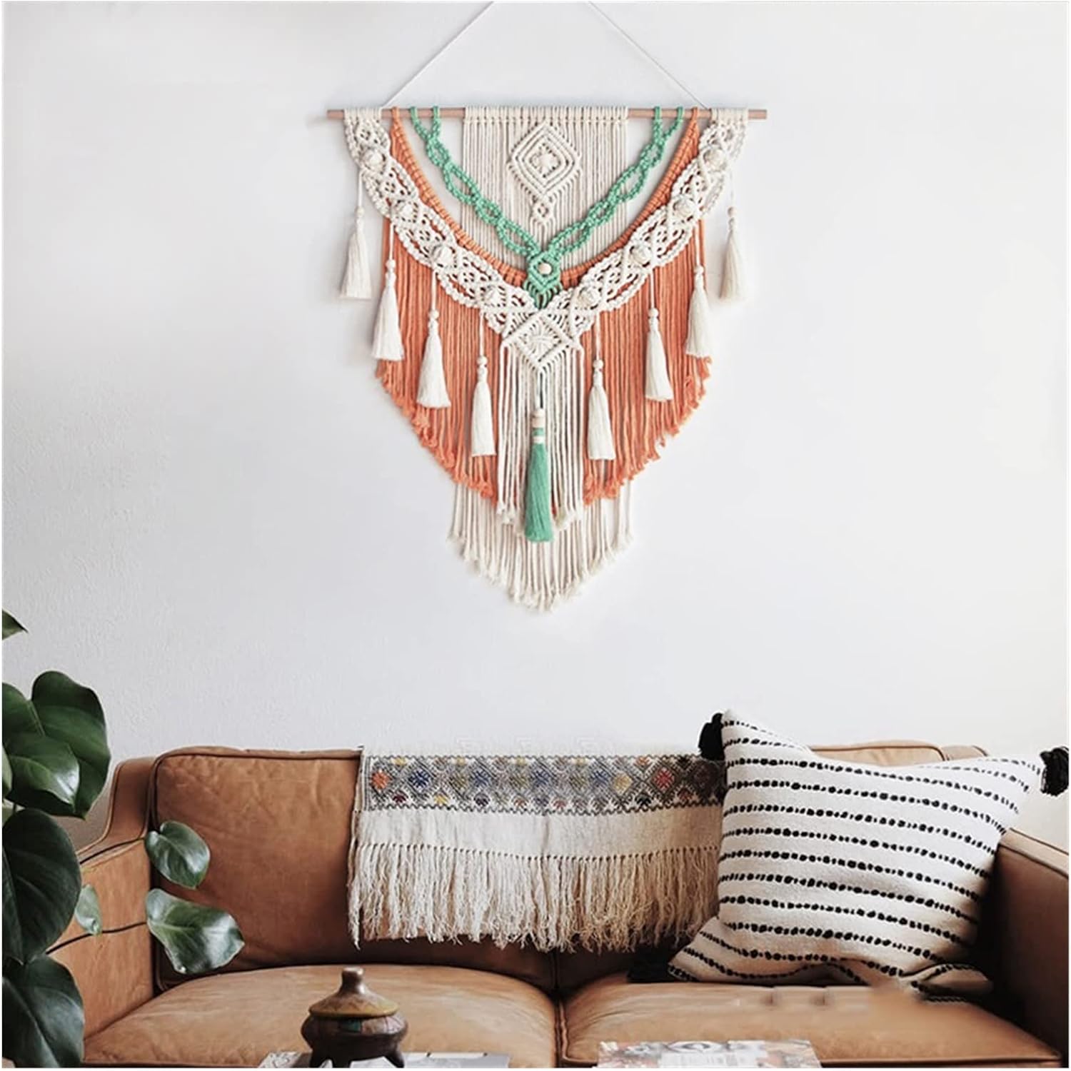 Tapestry Hand-Woven Tapestry Macrame Wall Hanging Art Woven Bohemian Crafts Decoration Tapestry for Home Bedroom (Orange 60x75cm)