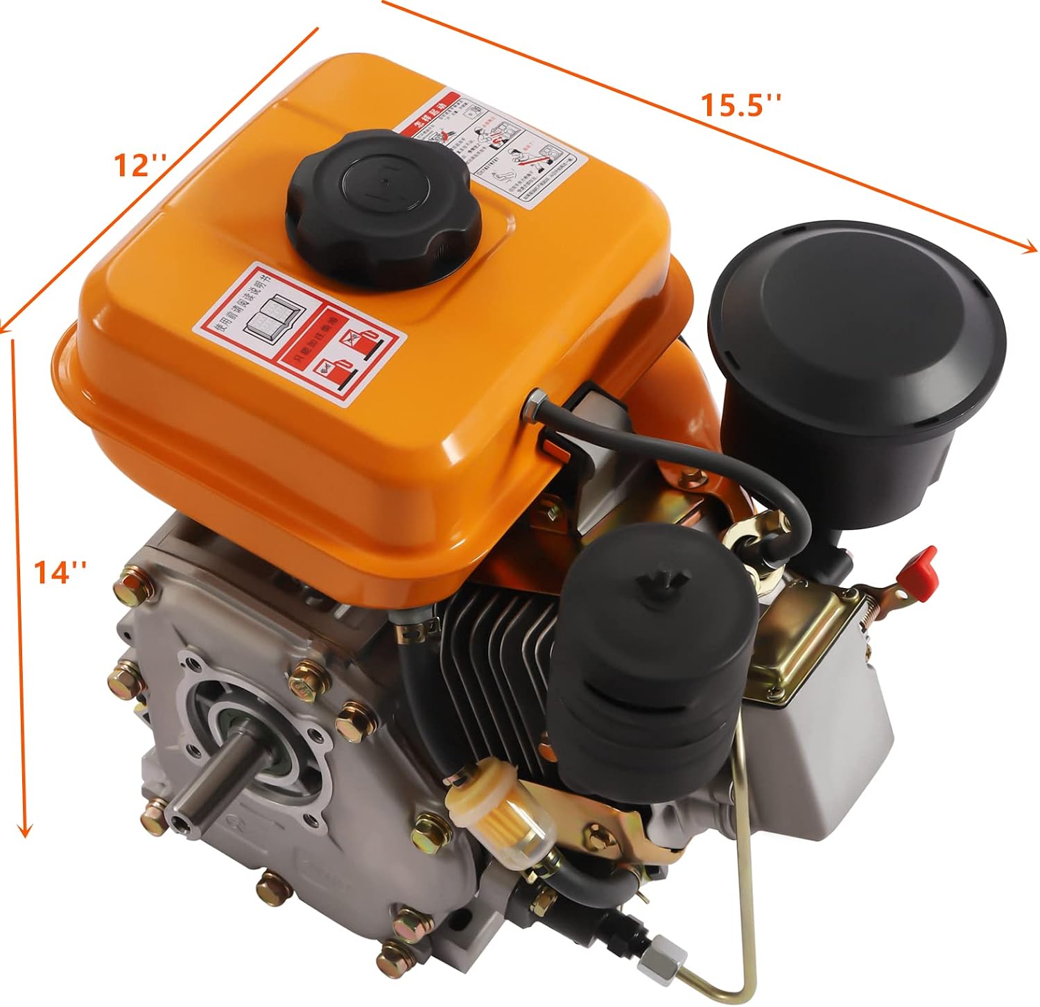 Diesel Engine 196CC 4 Stroke Single Cylinder Forced Air Cooling Horizontal Axis Engine Recoil Hand Start 3000RPM 2.2KW, 53mm Shaft Length (Orange)