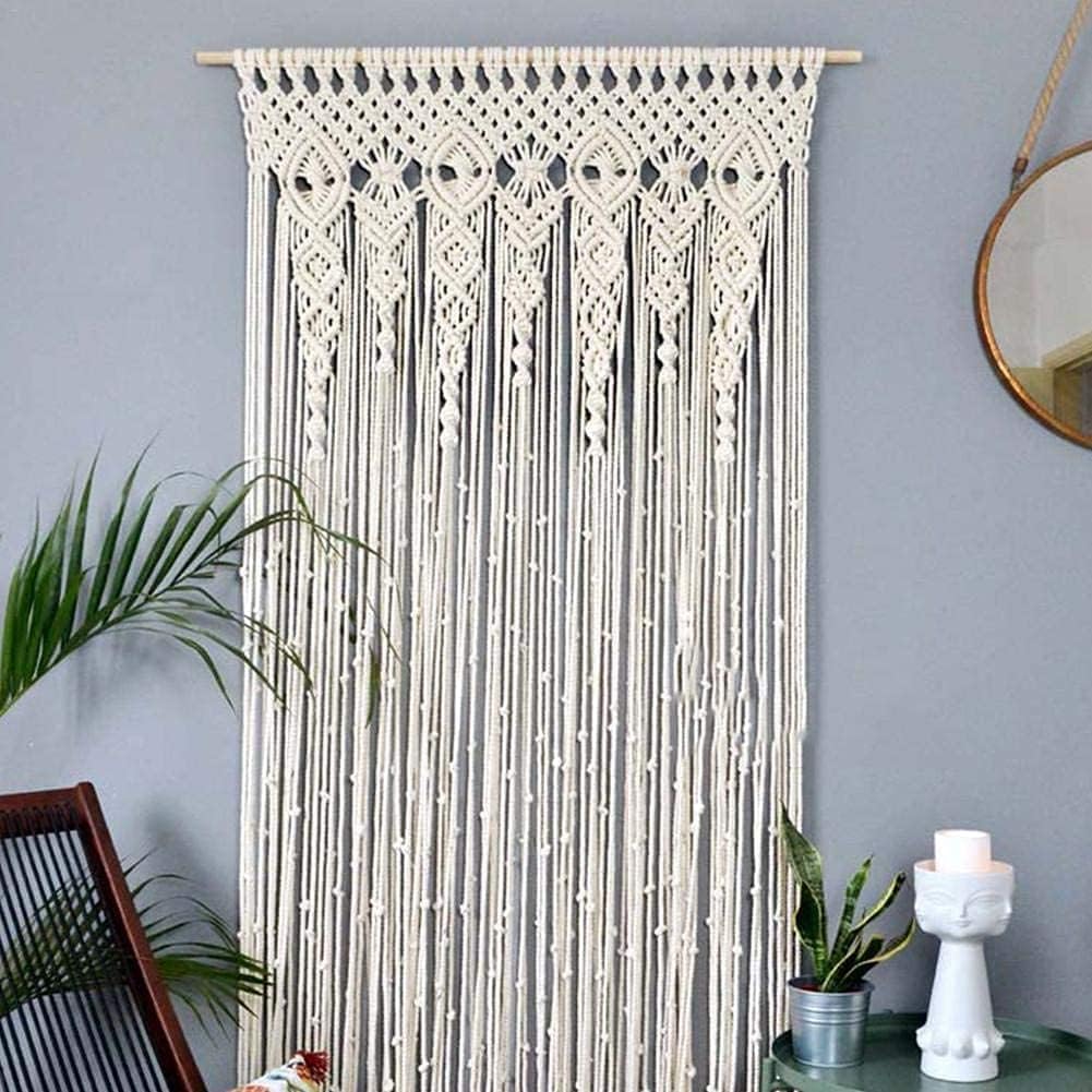 Modern Wall Decor Woven,Wall Hanging Art Tapestry, Macrame Wall Hanging Large Hand Woven Tapestry Cotton Macrame Backdrop Wall Curtain Boho Style Tassel Wall Hanging (Beige 100 * 200cm)