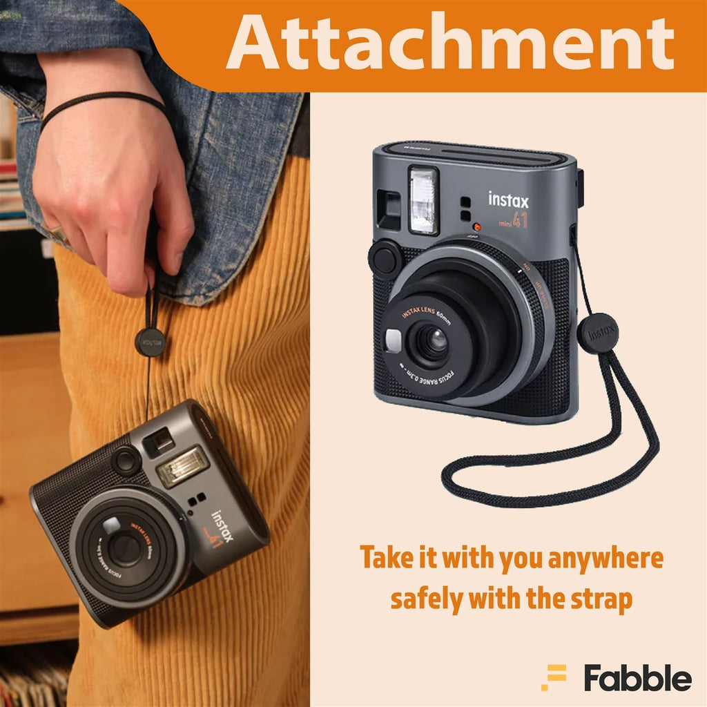 Fujifilm Instax Mini 41 Instant Film Camera Bundle with Groovy Case for Fuji Instax Mini 41, Twin Pack Film (40 Sheets) and Cleaning Cloth – Black (5 Items)