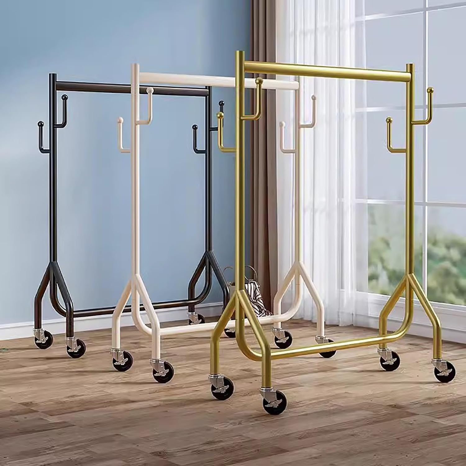 Hanging Shelves,Multi-Purpose Hanging Rod,Clothes Hangers Clothing Garment Rack,Hanging Clothes Organizer Rail for Display and Storage(Gold,80x42x155cm)