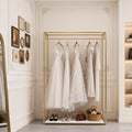 Heavy Duty Gold Clothing Rack with Shelves for Hanging Clothing Wedding Dress Retail Studio Display Stand Metal Freestanding Garment Rack for Shoes, Bags, Retail Studio, Wedding Dress 47.2x15.8x66.9in