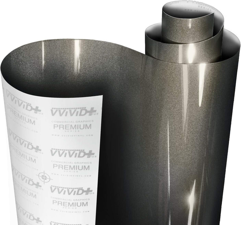 VViViD+ Ultra Gloss Candy Charcoal Grey Vinyl Car Wrap Premium Paint Replacement Film Roll with Nano Air Release Technology, Stretchable Protective Cap Liner, Self Adhesive (25ft x 5ft)