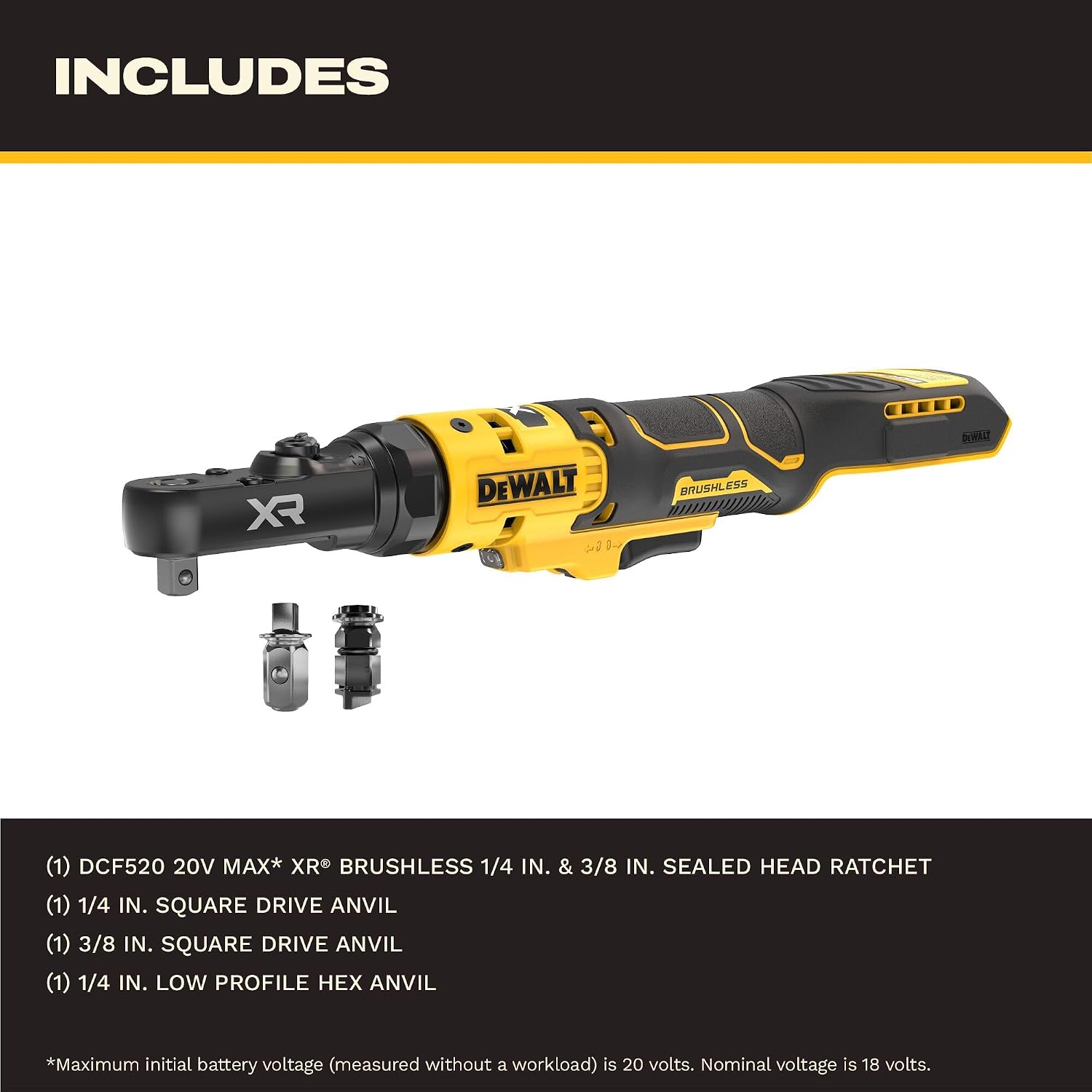 DEWALT 20V MAX* XR Brushless 1/4 in. & 3/8 in. Sealed Head Ratchet (Tool Only) (DCF520B)