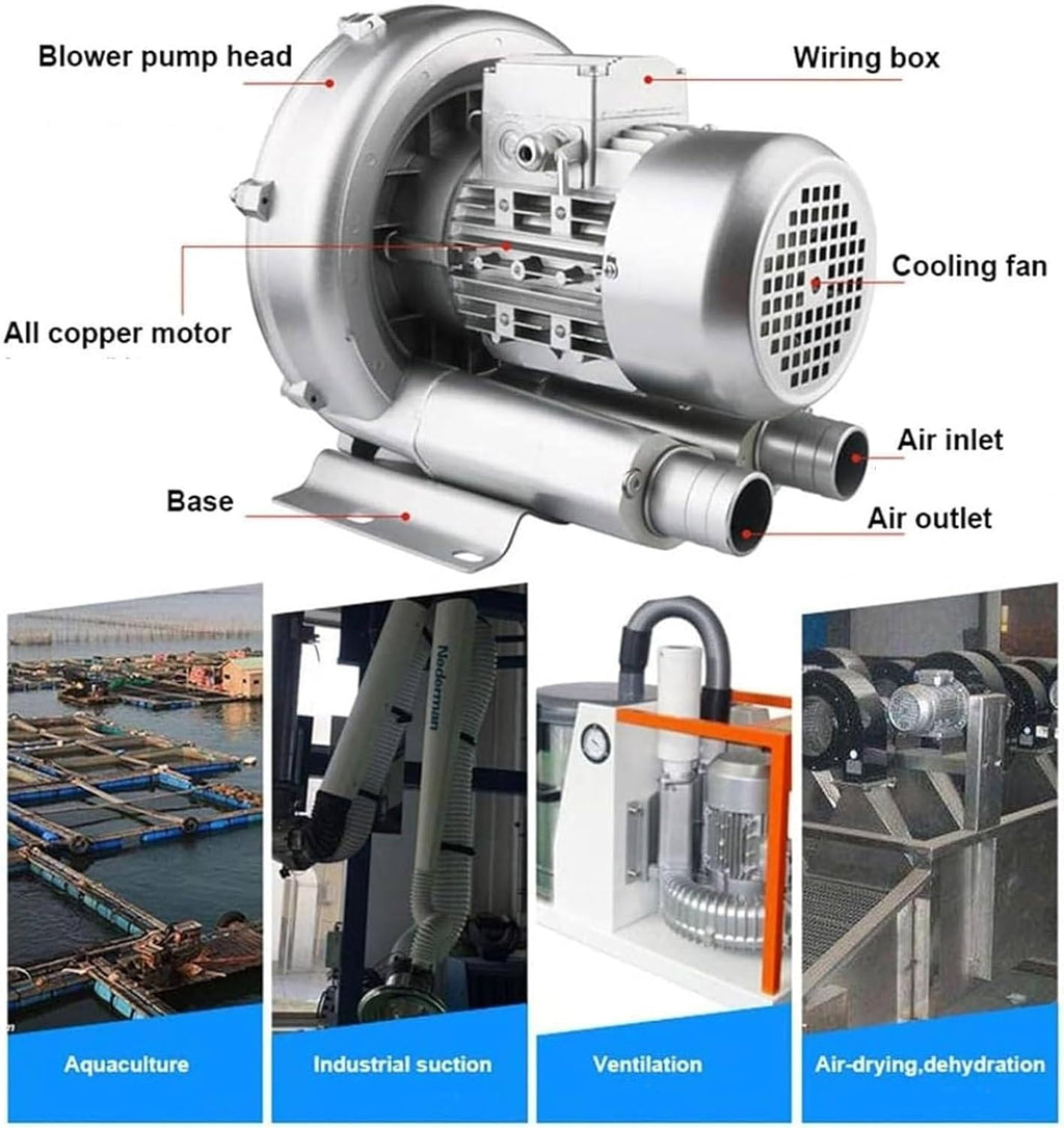 Regenerative Blower Single Phase, 110v 60hz 120W-1100W Regenerative Blower, High-Pressure Industrial Vacuum Pump for Air Blowing Or Suction, Large Airflow Type High-Pressure Vortex Ring Blower(550W/0.