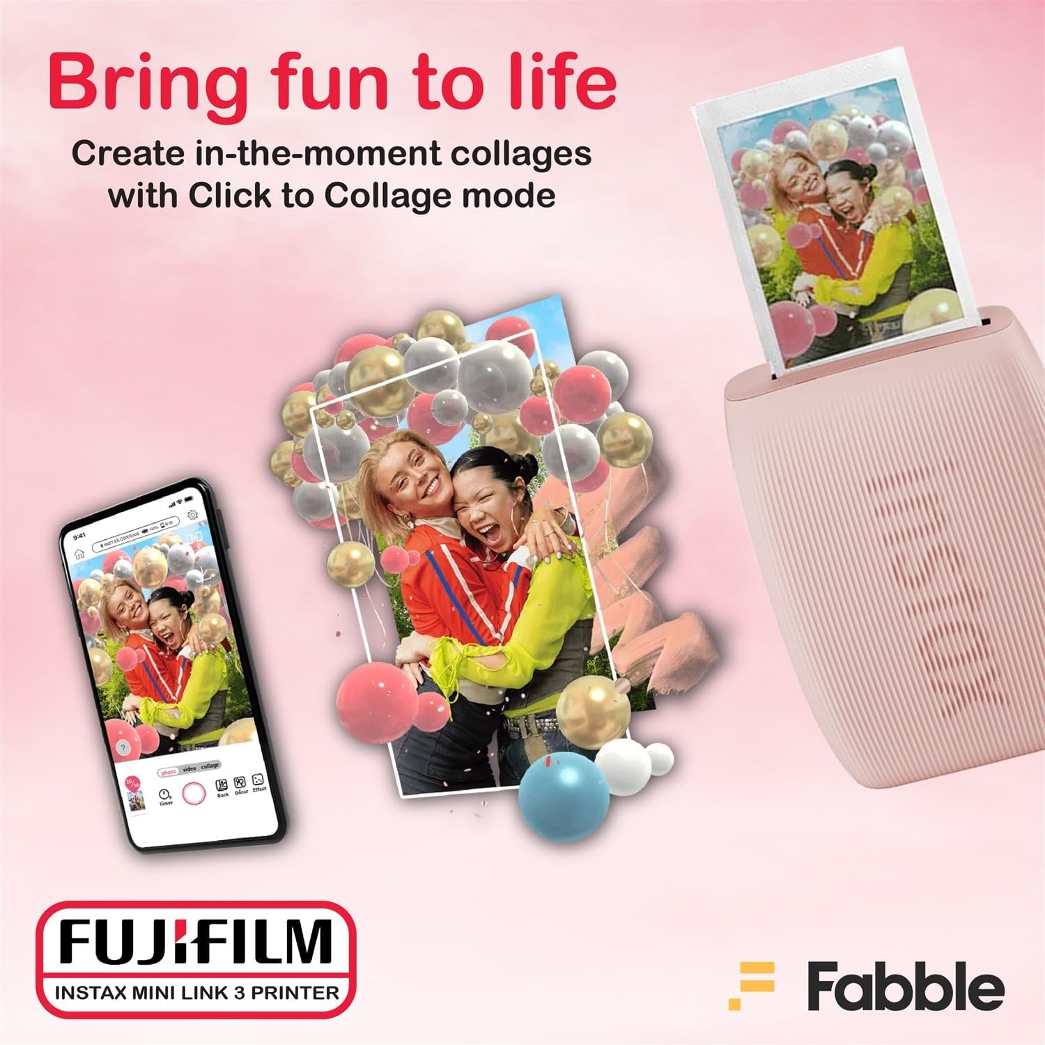 Fujifilm Instax Mini Link 3 Smartphone Printer – Rose Pink Bundle with a Protective Case, Twin Pack Instant Film (20 Sheets), Hanging Photo Frames, and Premium Microfiber Cleaning Cloth
