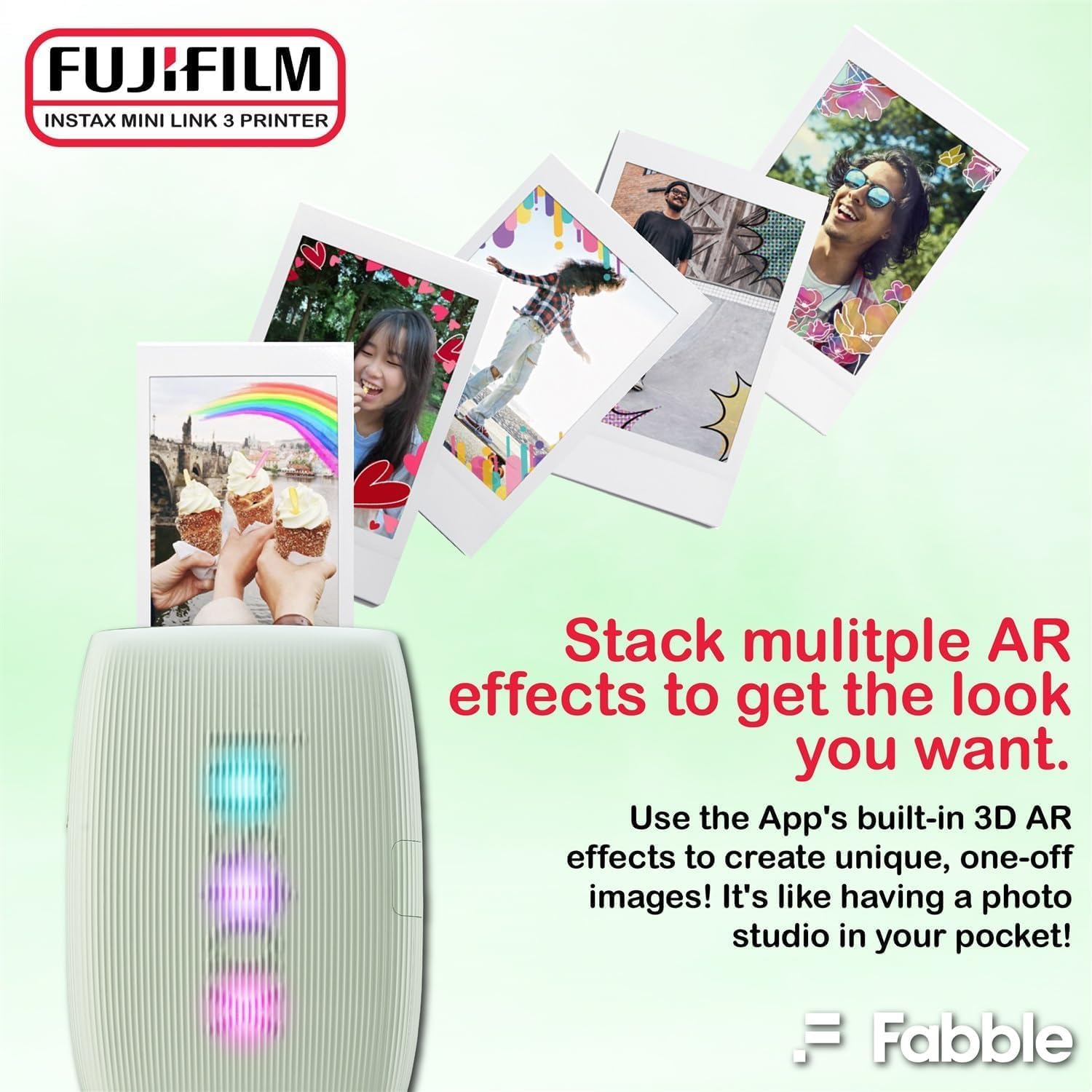 Fujifilm Instax Mini Link 3 Smartphone Printer with Instax Mini Films and Free Bonus Microfiber Cleaning Cloth... (Sage Green, 2 x Twin Pack (40 Sheets))