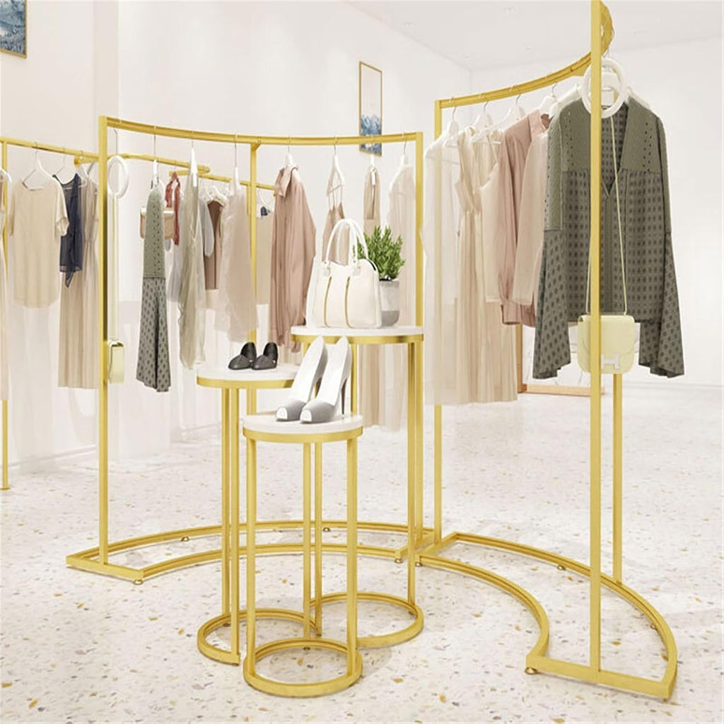 Clothing Rack Clothing StoreDisplay Shelf, Floor Standing Curved, Flow Table, High and Low Combination Hanging Rack Bedroom