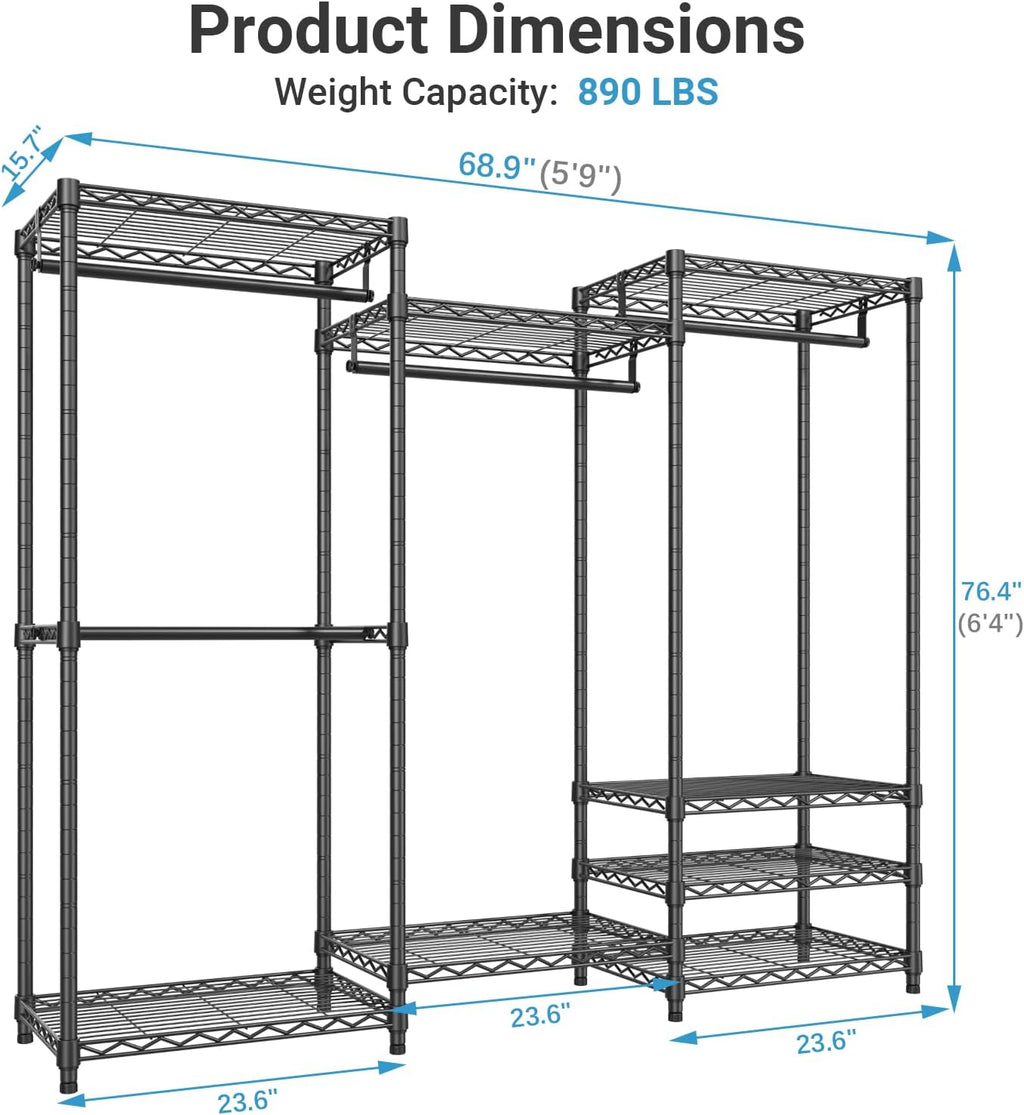 VIPEK V5C Heavy Duty Covered Clothes Rack Portable Closet Rack, Black Metal Clothing Rack with Black Upgarded Polyester Cover, Adjustable Custom Freestanding Closet Wardrobe, Max Load 800LBS