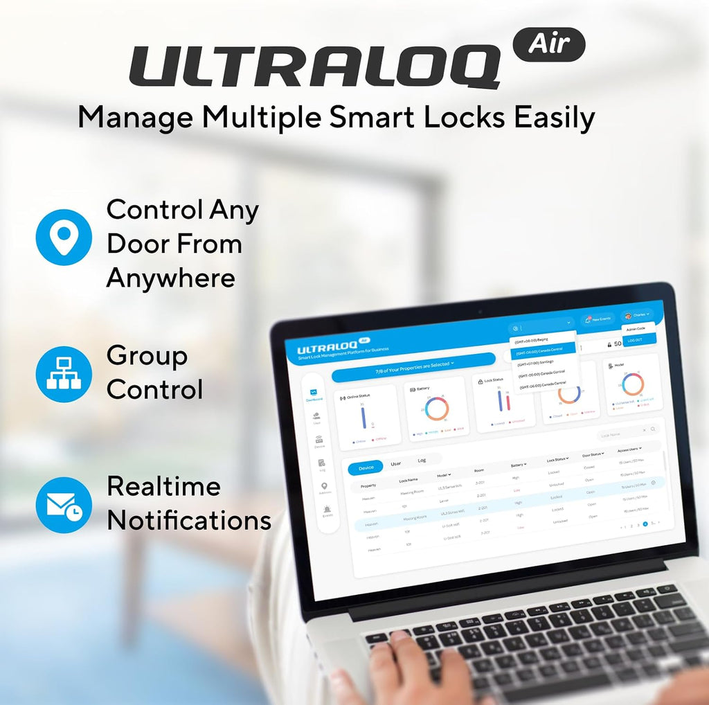 ULTRALOQ Latch 5 Smart Lock, World's First WiFi Smart Lever Lock, Auto-Lock, Touchscreen Digital Keypad, Fingerprint Door Handle for Home Front Door, Rental, Office, App Remote Control, Black