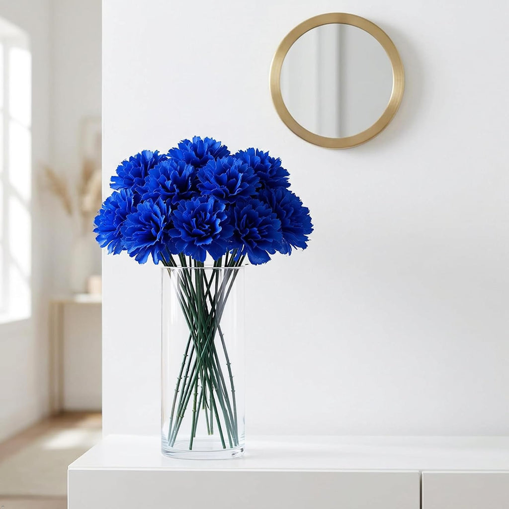 Larksilk 1000 Pack Royal Blue Carnations Artificial Flowers, Silk Heads | Bulk 1000 royal blue silk carnation heads on 5in wired stems for wedding centerpieces, bouquets & DIY crafts