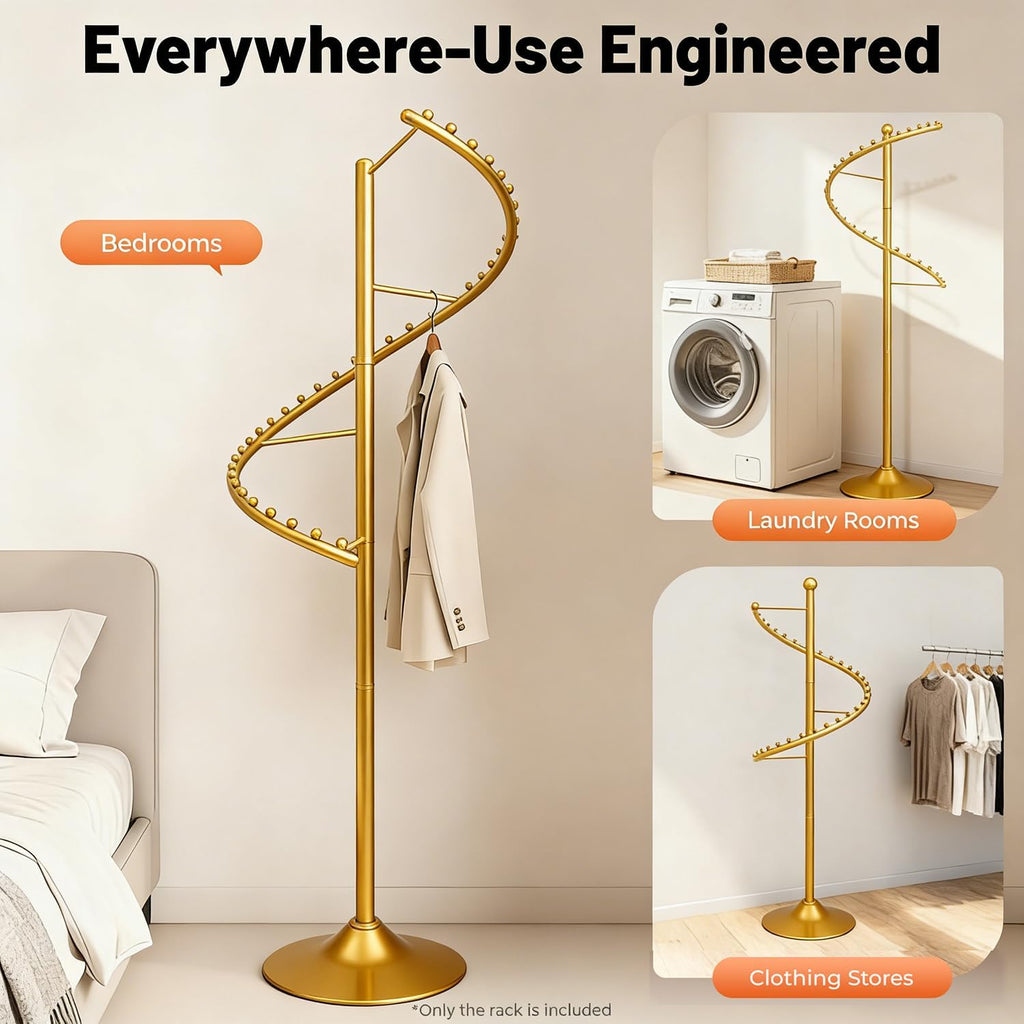 1.8M Spiral Rotating Clothing Rack, Metal Garment Rack Freestanding Coat Rack Retail Display Storage Shelf for Clothes Coats Jackets Bags Hats