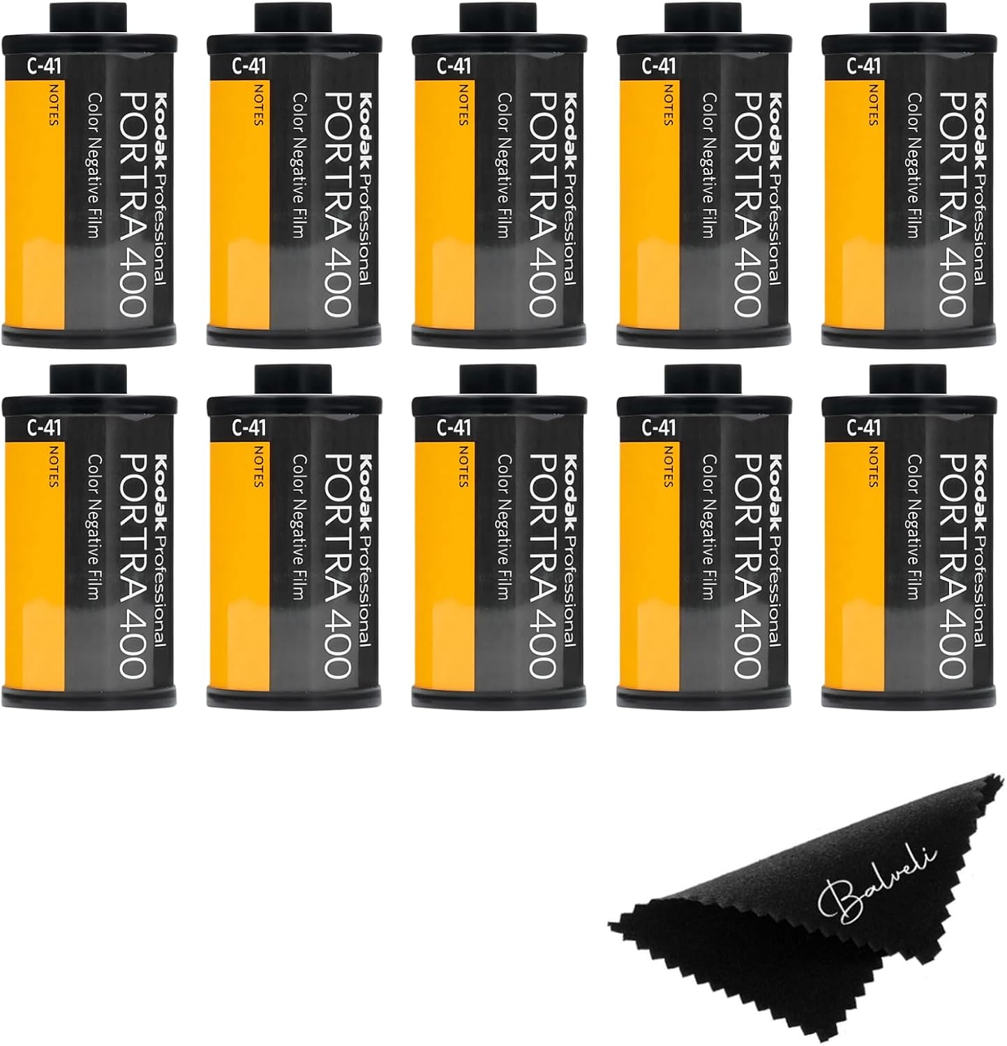 Kodak Portra 400 Film - 10 Pack of 36exp Rolls for 35mm Cameras with balveli Premium Microfiber Cloth