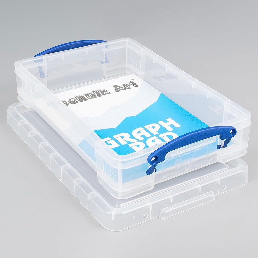 Really Useful Box 4 Liter Plastic Storage File Box Container with Snap Lid and Clip Lock Handles for Office Organization and Storage, Clear (10 Pack)