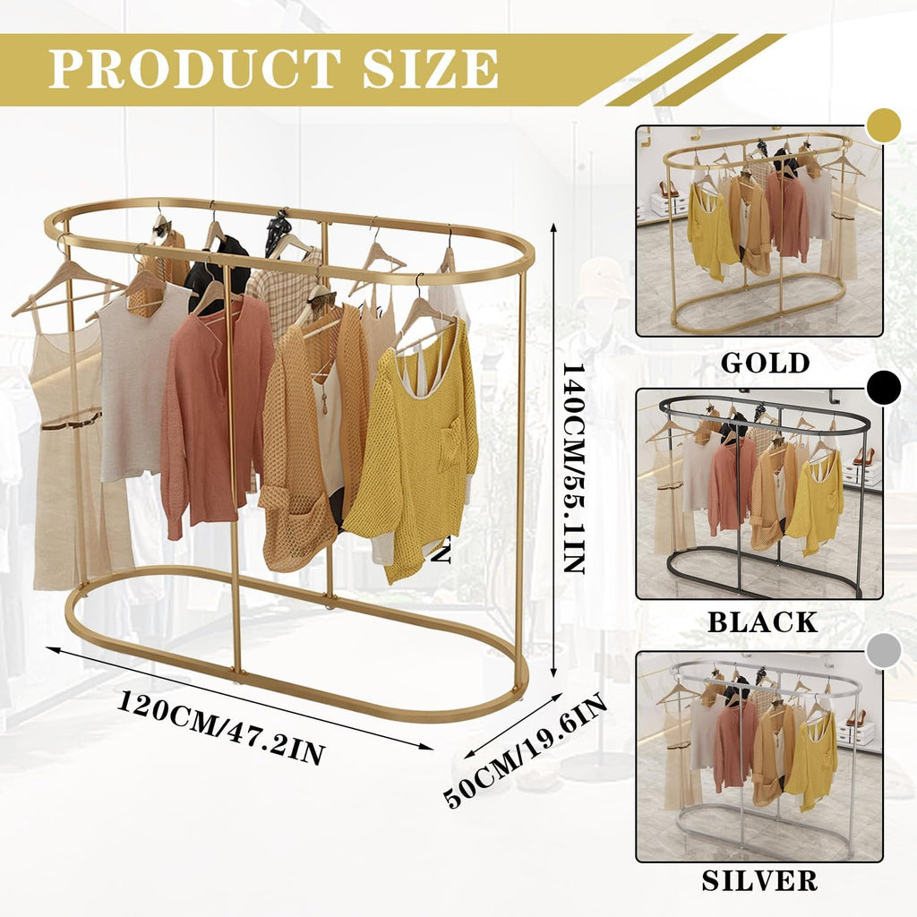Floor Standing Clothes Hanging Rack, Commercial Round Clothes Rack, Freestanding Hanger Organizer, lothes Boutique Display Racks Display Racks for Hanging Clothes,Gold