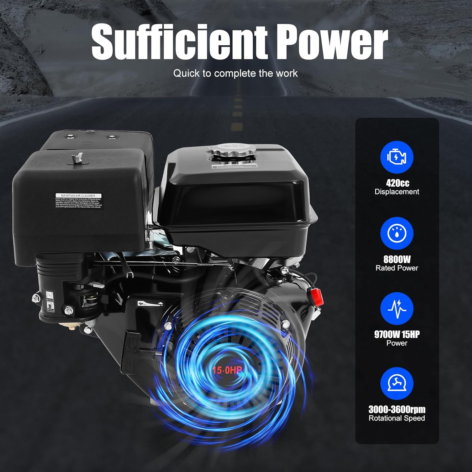 4 Stroke Gas Engine, 15 HP Single Cylinder Gasoline Motor OHV Engine Recoil Start, 3600RPM Air Cooling Engine Motor Garden Tiller Cultivator Motor for Pumping Machines,Cleaning Machines