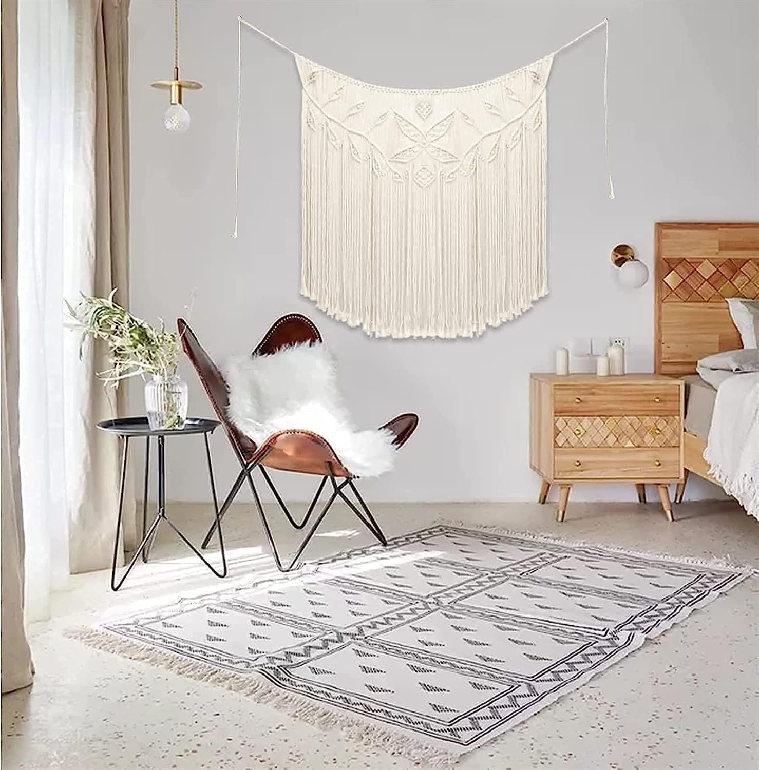 Modern Wall Decor Woven,Wall Hanging Art Tapestry, Macrame Wall Hanging Large Boho Chic Woven Tapestry Bohemian Cotton Handmade Wall Decor - Suitable for Home (White)