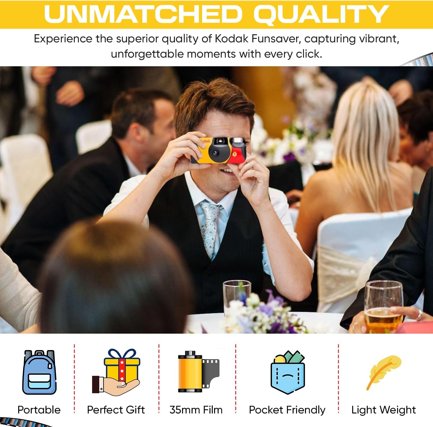 Kodak Funsaver Disposable Camera Bulk one time Single use 7-Pack 27exp 35mm Camera Bundled with Balveli Premium Microfiber Cloths - Bulk Kodak Disposable Film Camera 35mm