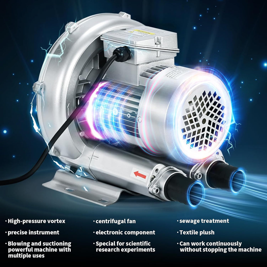 1HP Regenerative Blower, 85CFM 110V 60Hz Single Phase, High-Pressure Vortex Ring Blower, Industrial Vacuum Pump for Air Blowing Or Suction for Sewage Aeration Aquarium Fish Pond, Silver