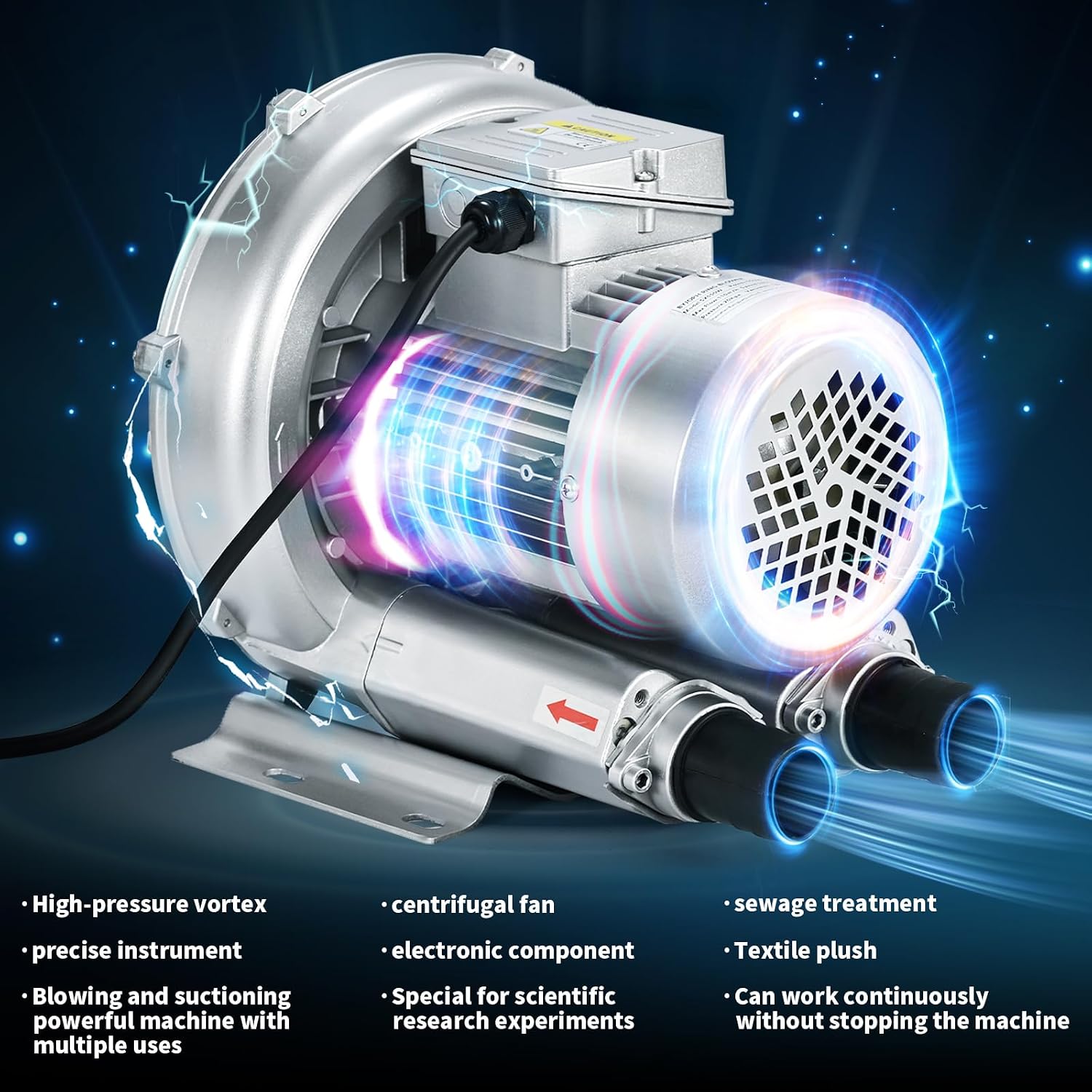 0.6HP Regenerative Blower, 41CFM 110V 60Hz Single Phase, High-Pressure Vortex Ring Blower, Industrial Vacuum Pump for Air Blowing Or Suction for Sewage Aeration Aquarium Fish Pond, Silver