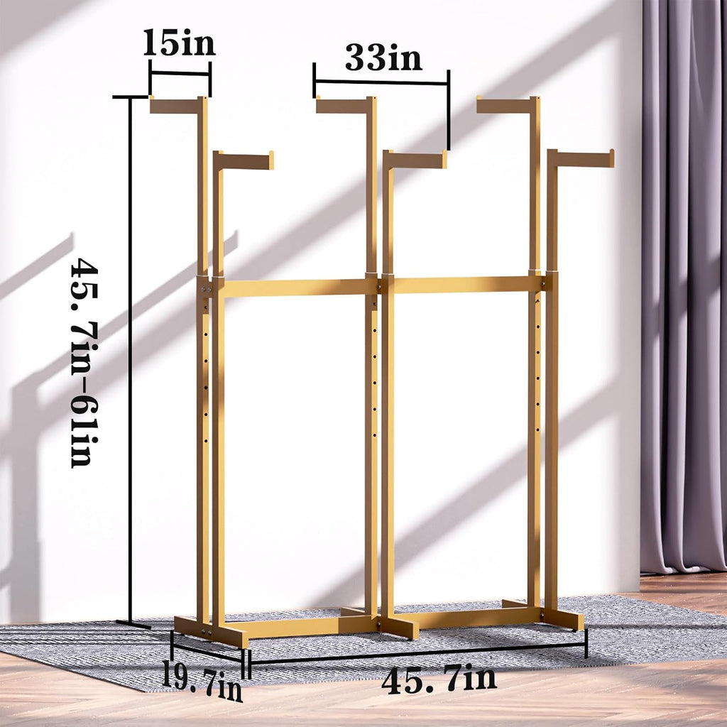 Clothing Racks - Metal Garment Racks for Retail Display Hanging Clothes, Heavy Duty Gold Commercial Clothing Display Rack with Wheels, FreeStanding Sturdy Clothes Organization (6 Arm,Gold)