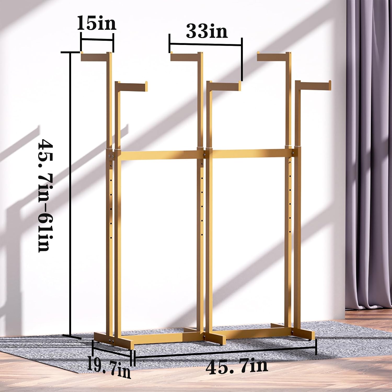 Clothing Racks - Metal Garment Racks for Retail Display Hanging Clothes, Heavy Duty Gold Commercial Clothing Display Rack with Wheels, FreeStanding Sturdy Clothes Organization (6 Arm,Gold)