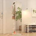 BOWEI Solid Wooden Coat Rack, Free Standing Coat Stand with Full Length mirror, Hall Coat Tree with Hooks and Storage Shelf for Coats, Hats, Bags, for Entryway, Hallway, Bedroom (White)