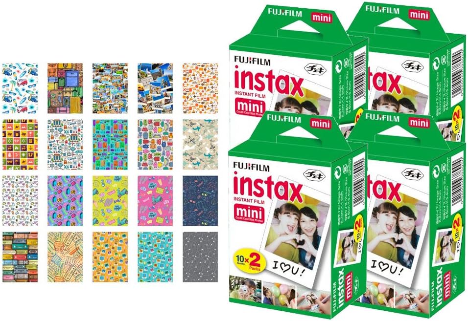 4X Fujifilm instax mini Instant Film (80 Exposures) Bundle with 20 Sticker Frames for Fuji Instax Prints Travel Package
