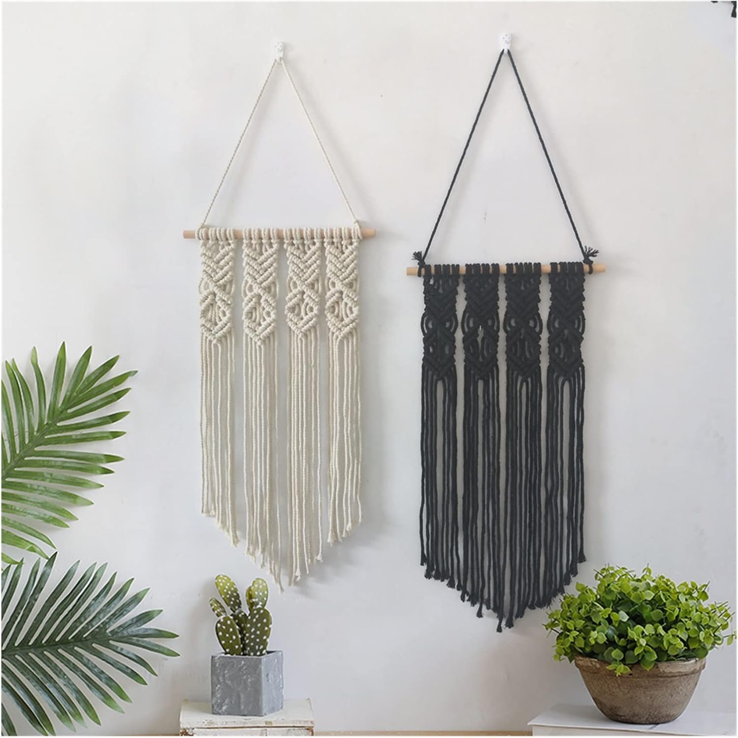 Tapestry Hand Woven Tapestry Macrame Wall Hanging Cotton Tapestry Home Decoration Gift for Women (Beige 35x65cm)