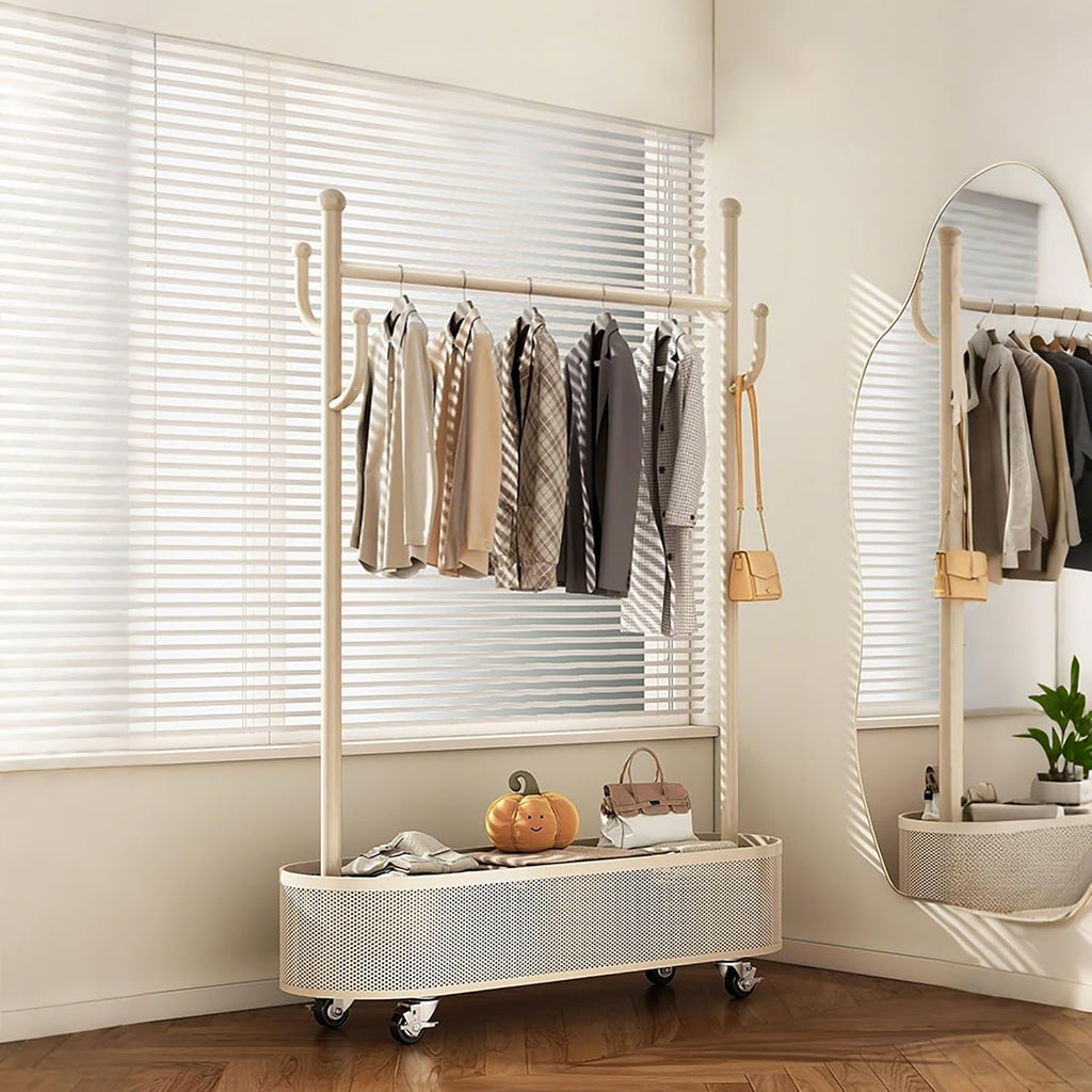Clothes Rack with Storage Shelves and Coat/Hat Hooks,Heavy-Duty Metal Garment Rack,Hanging Clothes,Freestanding Clothing Racks(Gold,60cm/23.6in)