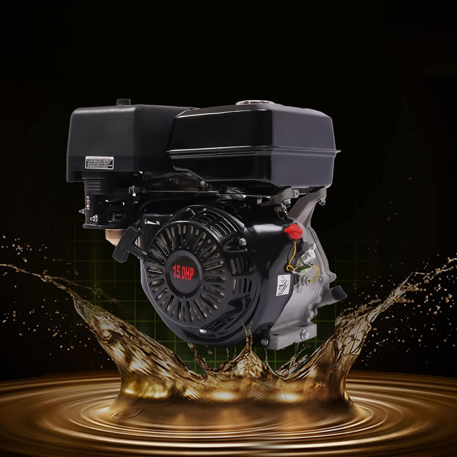 4 Stroke Gas Engine,15 HP 420CC Single Cylinder Gasoline Motor,3600RPM Recoil Start Engine Gasoline Power,Garden Tiller Cultivator Motor for Pumping Machines,Cleaning Machines (Black 4 Stroke 15HP)
