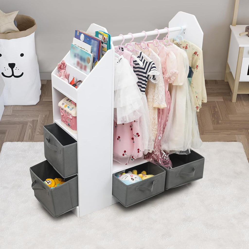 White Clothing Rack with Mirror Small Costume Organizer Storage Dress Up Rack Closet for Baby Clothes, White Dance Costume Garment Rack for Hanging Clothes, Garment Rack for Hanging Clothes Organizer