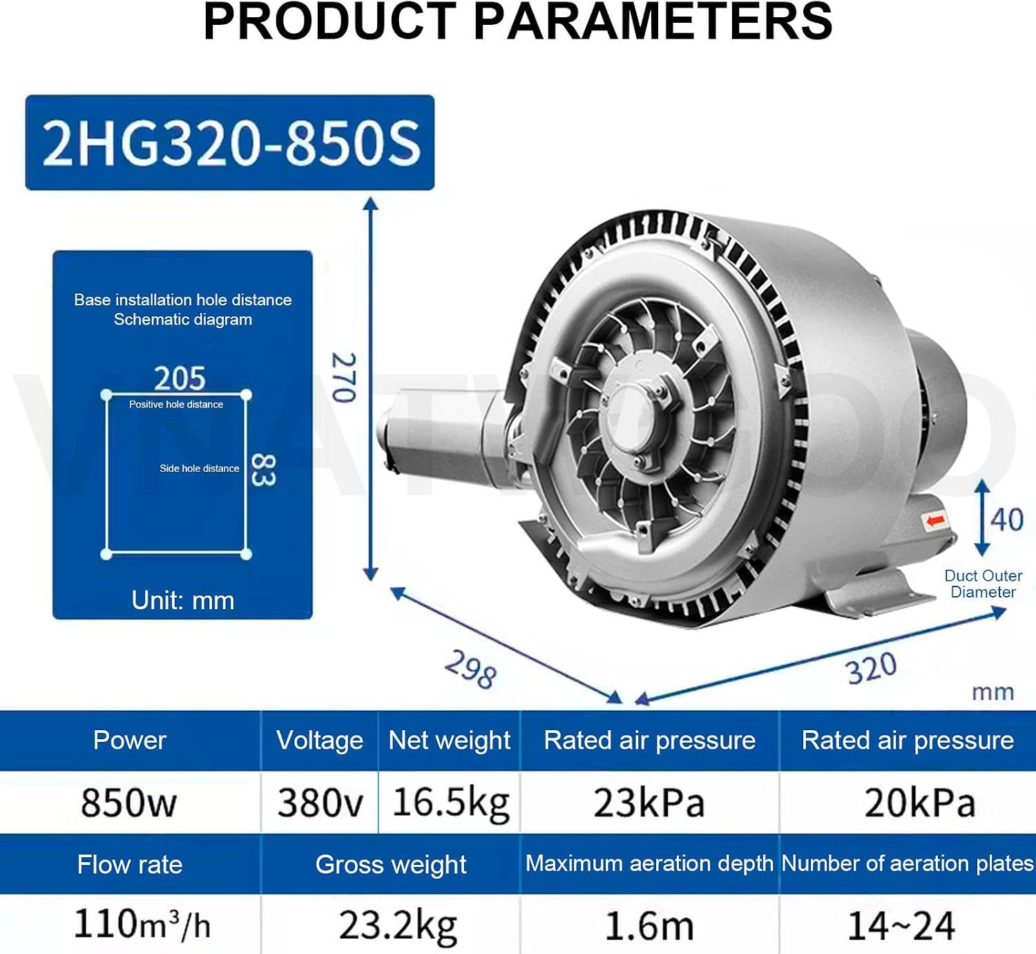 Regenerative Blower, Dual Stage Vortex High Pressure Industrial Fan for Fish Tank Aeration, Workshop Air Circulation, Aluminum Electric Motor(850w/380v)