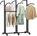 Floor Standing Metal Garment Rack With Wheels, 6 Arms Clothing Rack, Heavy Duty Metal Clothing Garment Rack with Curved Arms, Display Rack for Hanging Clothes,Black